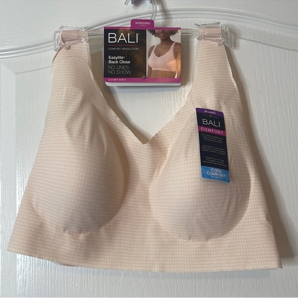 Bali Comfort Revolution Wireless Easylite Back Close Bra 2XL XXL Pink Gingham